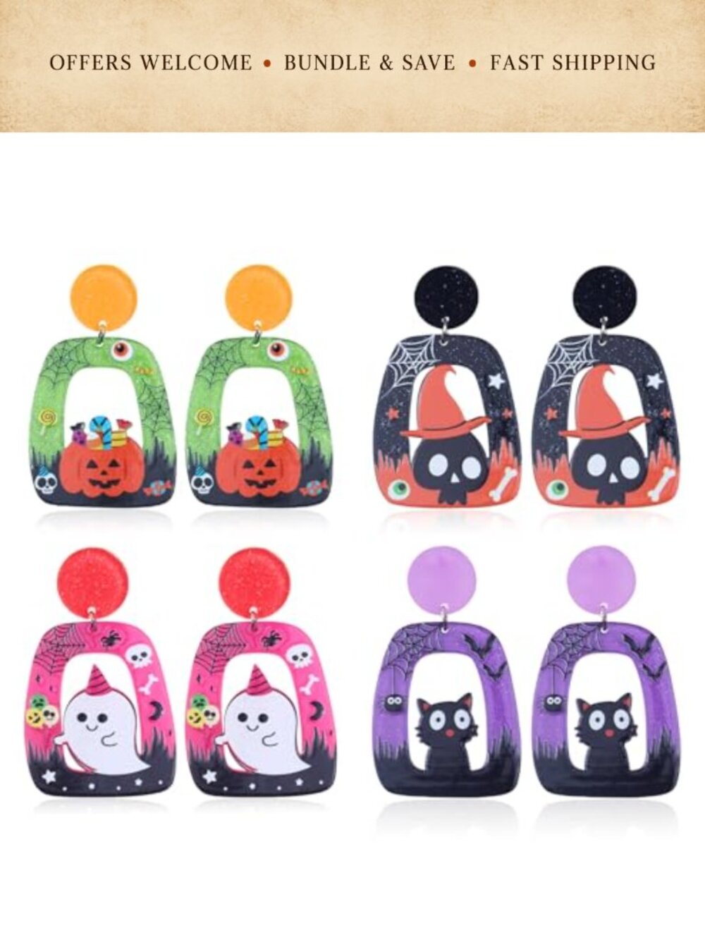 Halloween Dangle Earrings for Women Pumpkin Spider Ghost Cat Jewelry Gift